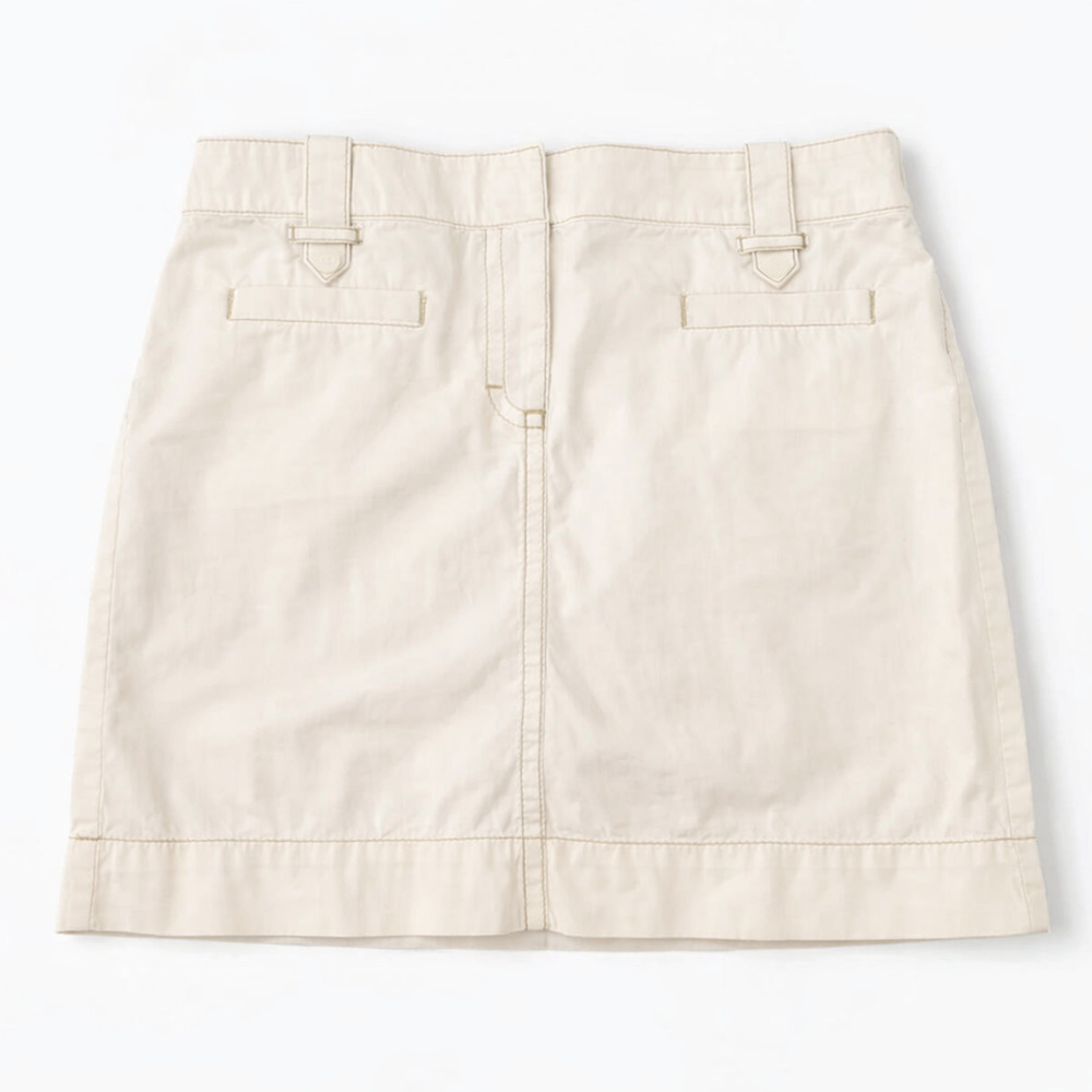 Ann Taylor LOFT Skirt 8 Ivory Chino Mini 100% Cotton Buttons Pockets Summer